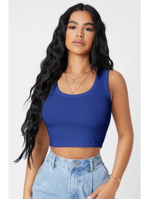 Kadın Lacivert Kare Yaka Crop Top Bluz