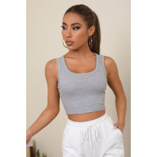 Kadın Gri Kare Yaka Crop Top Bluz 