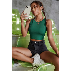 Kadın Yeşil Kare Yaka Crop Top Bluz 