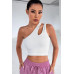 Kadın Beyaz Tek Omuz Cut Out Detaylı Crop Top Bluz