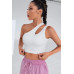 Kadın Beyaz Tek Omuz Cut Out Detaylı Crop Top Bluz