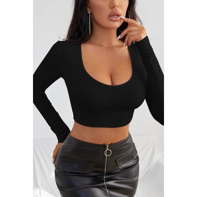 Kadın Siyah Uzun Kol Kare Yaka Crop Top Bluz Kadın Siyah Uzun Kol Kare Yaka Crop Top Bluz