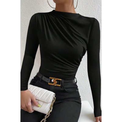 Kadın Siyah Belden ve Boyundan Büzgü Detaylı Uzun Kollu Bluz Kadın Siyah Belden ve Boyundan Büzgü Detaylı Uzun Kollu Bluz