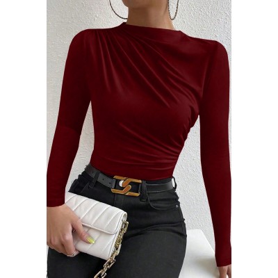 Kadın Bordo Belden ve Boyundan Büzgü Detaylı Uzun Kollu Bluz Kadın Bordo Belden ve Boyundan Büzgü Detaylı Uzun Kollu Bluz