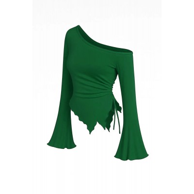 Kadın Yeşil Uzun İspanyol Kollu Asimetirik Yaka Yandan Bağlamalı Drapeli Bluz Kadın Yeşil Uzun İspanyol Kollu Asimetirik Yaka Yandan Bağlamalı Drapeli Bluz