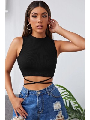 Kadın Siyah Çapraz Bağlamalı Crop Top Büstiyer