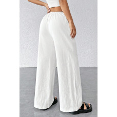 Kadın Beyaz Bol Kesim Cepli Geniş Paça Dökümlü Pantolon 