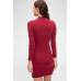 Kadın Bordo Kaşkorse Balıkçı Yaka Uzun Kollu Bodycon Mini Elbise