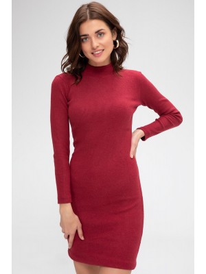 Kadın Bordo Kaşkorse Balıkçı Yaka Uzun Kollu Bodycon Mini Elbise Kadın Bordo Kaşkorse Balıkçı Yaka Uzun Kollu Bodycon Mini Elbise