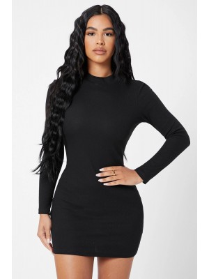 Kadın Siyah Kaşkorse Balıkçı Yaka Uzun Kollu Bodycon Mini Elbise Kadın Siyah Kaşkorse Balıkçı Yaka Uzun Kollu Bodycon Mini Elbise