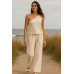Kadın Beyaz Tek Omuzlu Şık Bluz & Geniş Paça Pantolon İkili Takım
