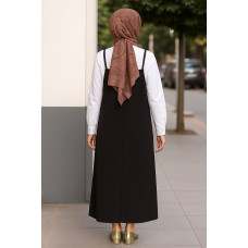 Kadın Siyah Basic Ayarlanabilir Askılı Jile Elbise 