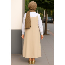 Kadın Taş Rengi Basic Ayarlanabilir Askılı Jile Elbise 