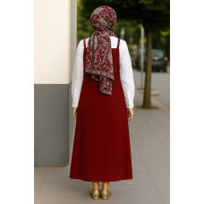 Kadın Bordo Basic Ayarlanabilir Askılı Jile Elbise 