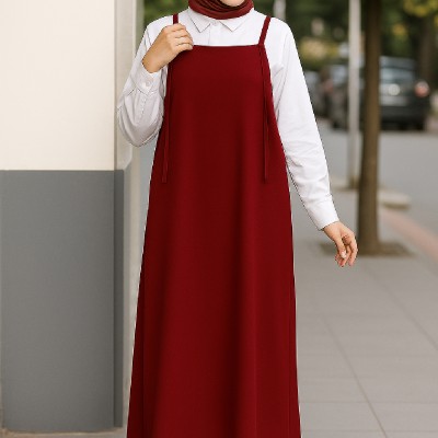 Kadın Bordo Basic Ayarlanabilir Askılı Jile Elbise