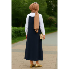 Kadın Lacivert Basic Ayarlanabilir Askılı Jile Elbise 