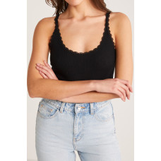 Kadın Siyah Normal Kalıp Dantel Detalı Ince Askılı Oyuk Yaka Atlet 