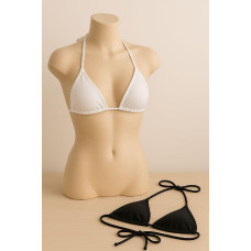 Kadın Siyah ve Beyaz Minimal Kesim Üçgen Bikini Üstü 