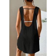 Kadın Siyah Sırt Detaylı Yırtmaçlı Plaj Elbisesi Pareo 