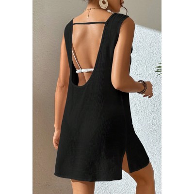 Kadın Siyah Sırt Detaylı Yırtmaçlı Plaj Elbisesi Pareo Kadın Siyah Sırt Detaylı Yırtmaçlı Plaj Elbisesi Pareo