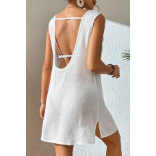 Kadın Beyaz Sırt Detaylı Yırtmaçlı Plaj Elbisesi Pareo