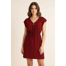 Kadın Bordo Yanları Yırtmaçlı Tokalı V Yaka Mini Plaj Elbisesi 