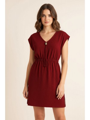 Kadın Bordo Yanları Yırtmaçlı Tokalı V Yaka Mini Plaj Elbisesi Kadın Bordo Yanları Yırtmaçlı Tokalı V Yaka Mini Plaj Elbisesi