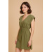 Kadın Haki Yanları Yırtmaçlı Tokalı V Yaka Mini Plaj Elbisesi