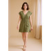 Kadın Haki Yanları Yırtmaçlı Tokalı V Yaka Mini Plaj Elbisesi