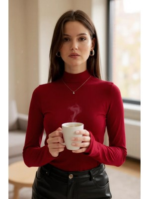 Kadın Bordo Parmak Detaylı Esnek Uzun Kollu Body Kadın Bordo Parmak Detaylı Esnek Uzun Kollu Body