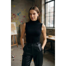 Kadın Siyah Kolsuz Balıkçı Yaka Basic Bluz 