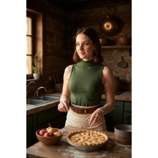 Kadın Haki Yeşili Kolsuz Balıkçı Yaka Basic Bluz 