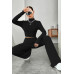 Kadın Siyah Boğazlı Crop Top ve Yüksek Bel Eşofman Takımı Spor Şık Kombin
