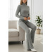 Kadın Fitilli Eşofman Takımı – Gri Boğazlı Crop Üst & İspanyol Paça Pantolon, Esnek Rahat Kalıp