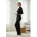 Kadın Siyah Fitilli Eşofman Takımı – Crop Uzun Kollu Üst & Paça Pantolon, Şık Günlük Set