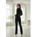 Kadın Siyah Fitilli Eşofman Takımı – Crop Uzun Kollu Üst & Paça Pantolon, Şık Günlük Set
