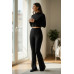 Kadın Siyah Fitilli Eşofman Takımı – Crop Uzun Kollu Üst & Paça Pantolon, Şık Günlük Set